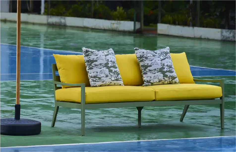 Outdoor seating upholstered in synthetic leather
