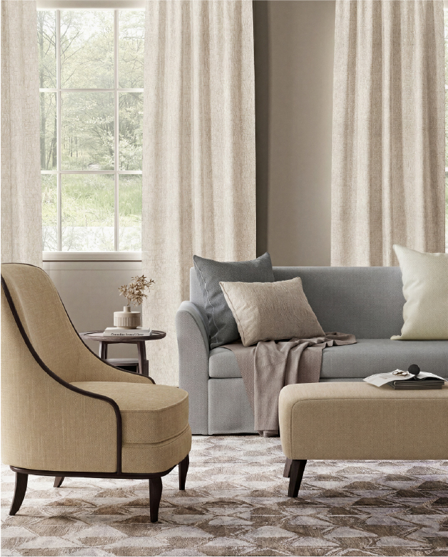Natural look curtains and upholstery
